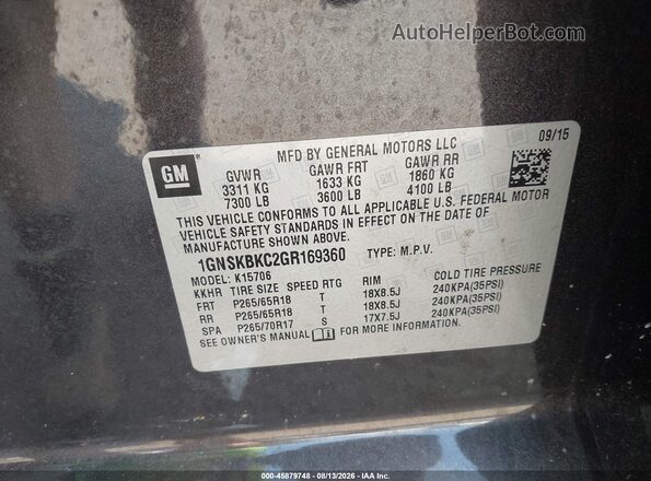 1GNSKBKC2GR169360 2016 CHEVROLET TAHOE Gray Widok komory silnika