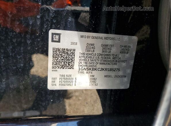 1GNSKBKC2KR185275 2019 CHEVROLET TAHOE Black 360 interior view