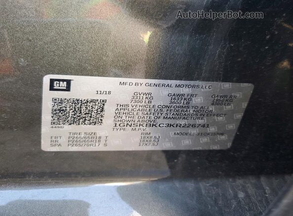 1GNSKBKC3KR226741 2019 CHEVROLET TAHOE Green Սալոնի 360 աստիճան տեսք
