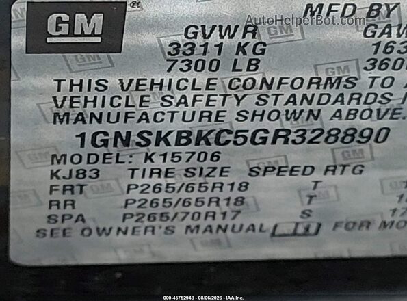 1GNSKBKC5GR328890 2016 CHEVROLET TAHOE Black Շարժիչի բաժամունքի տեսք