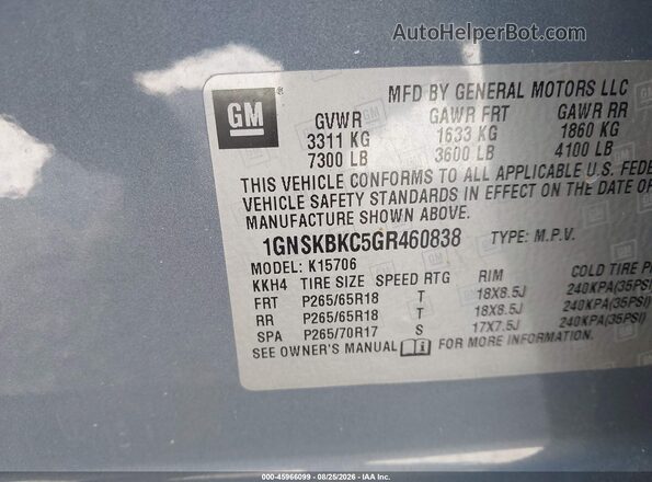 1GNSKBKC5GR460838 2016 CHEVROLET TAHOE Blue Engine compartment view