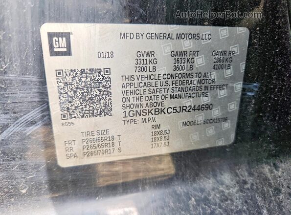 1GNSKBKC5JR244690 2018 CHEVROLET TAHOE Black VIN կոդի պիտակի տեսք