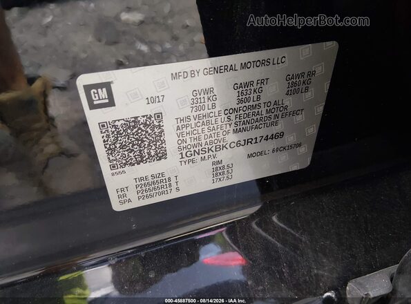 1GNSKBKC6JR174469 2018 CHEVROLET TAHOE Black Vista del compartimento del motor