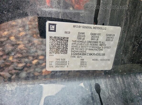 1GNSKBKC6KR405159 2019 CHEVROLET TAHOE Black ძრავის განყოფილების ხედი