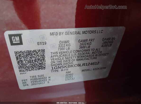 1GNSKBKC6LR124612 2020 CHEVROLET TAHOE Красный Вид подкапотного пространства