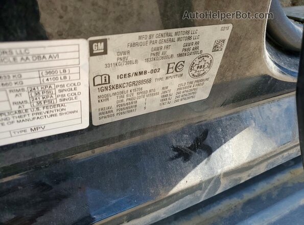 1GNSKBKC7GR288568 2016 CHEVROLET TAHOE Black 