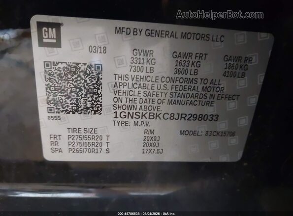 1GNSKBKC8JR298033 2018 CHEVROLET TAHOE Black Widok komory silnika