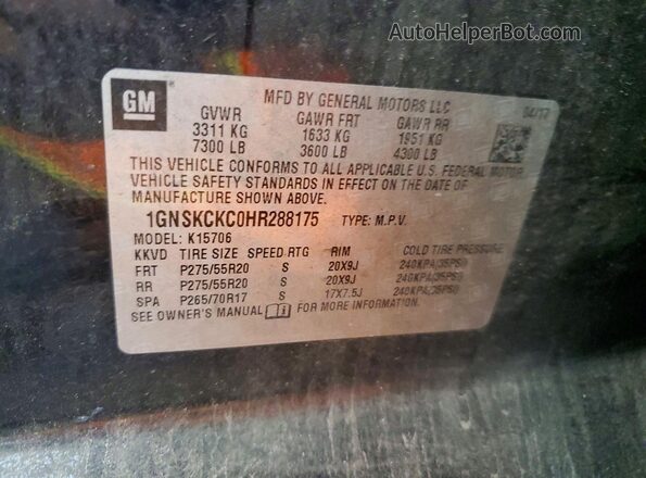 1GNSKCKC0HR288175 2017 CHEVROLET TAHOE Черный Вид наклейки с VIN-кодом