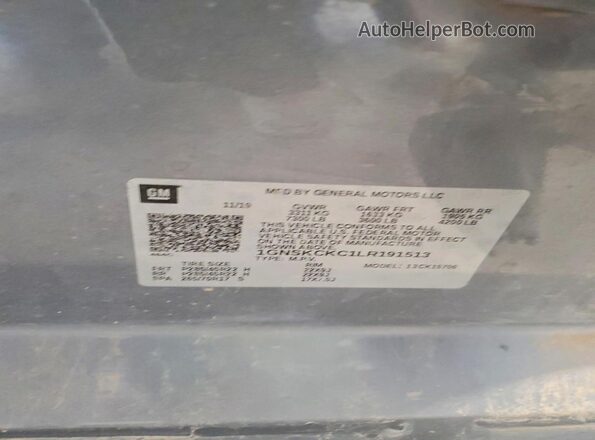 1GNSKCKC1LR191513 2020 CHEVROLET TAHOE Gray VIN sticker view