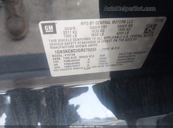 1GNSKCKC2GR278293 2016 CHEVROLET TAHOE Black Engine compartment view