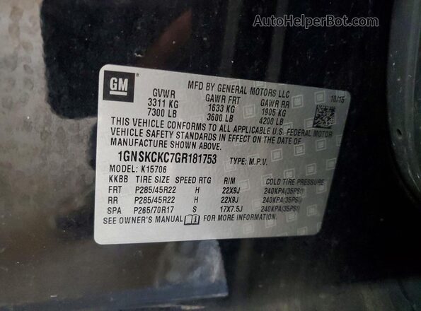 1GNSKCKC7GR181753 2016 CHEVROLET TAHOE Black 