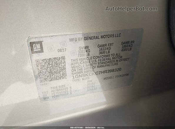 1GNSKCKC7HR398320 2017 CHEVROLET TAHOE Бежевый Вид подкапотного пространства