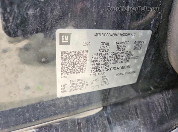 1GNSKCKC8LR260701 2020 CHEVROLET TAHOE Black VIN sticker view