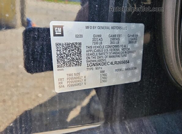 1GNSKDEC4LR265654 2020 CHEVROLET TAHOE Black Vista de la etiqueta del VIN