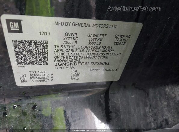 1GNSKDEC6LR225091 2020 CHEVROLET TAHOE Черный Вид подкапотного пространства
