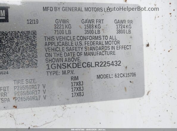 1GNSKDEC6LR225432 2020 CHEVROLET TAHOE Black Շարժիչի բաժամունքի տեսք