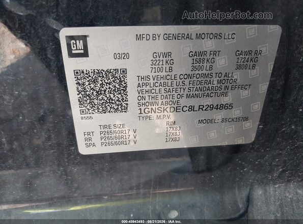 1GNSKDEC8LR294865 2020 CHEVROLET TAHOE Black Вид підкапотного простору