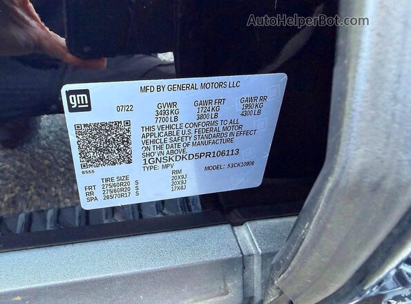 1GNSKDKD5PR106113 2023 CHEVROLET SUBURBAN Черный Вид задней части салона