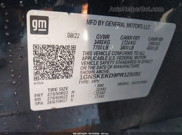 1GNSKEKD9PR125091 2023 CHEVROLET SUBURBAN Черный Вид подкапотного пространства