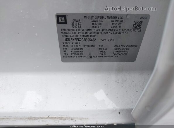 1GNSKFEC2GR395482 2016 CHEVROLET TAHOE White Շարժիչի բաժամունքի տեսք