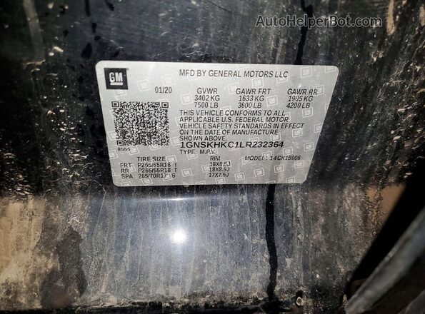 1GNSKHKC1LR232364 2020 CHEVROLET SUBURBAN Black VIN კოდის სტიკერის ხედი