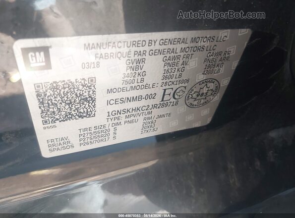 1GNSKHKC2JR289718 2018 CHEVROLET SUBURBAN Black Vista del compartimento del motor