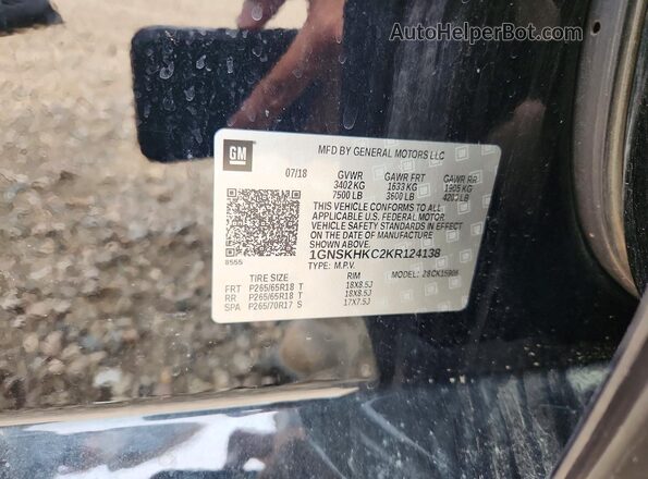 1GNSKHKC2KR124138 2019 CHEVROLET SUBURBAN Black VIN կոդի պիտակի տեսք