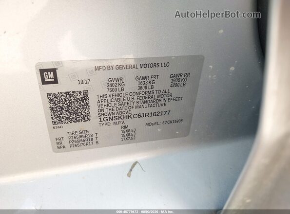 1GNSKHKC6JR162177 2018 CHEVROLET SUBURBAN Silver Շարժիչի բաժամունքի տեսք