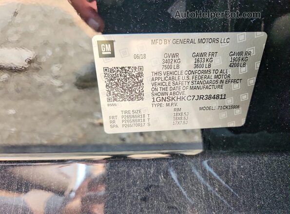 1GNSKHKC7JR384811 2018 CHEVROLET SUBURBAN Черный Вид наклейки с VIN-кодом