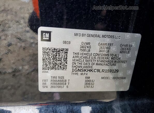 1GNSKHKC9LR159129 2020 CHEVROLET SUBURBAN Black Vista de la etiqueta del VIN