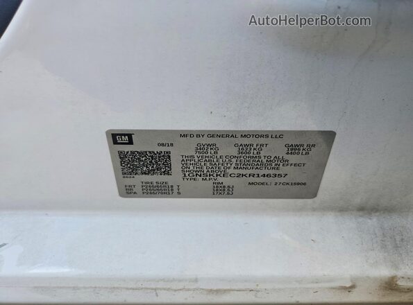 1GNSKKEC2KR146357 2019 CHEVROLET SUBURBAN White ძრავის განყოფილების ხედი