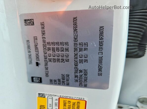 1GNSKLED0PR177323 2023 CHEVROLET TAHOE White Вид наклейки з VIN-кодом