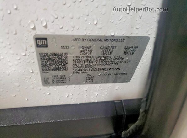 1GNSKLED3NR271970 2022 CHEVROLET TAHOE White VIN კოდის სტიკერის ხედი