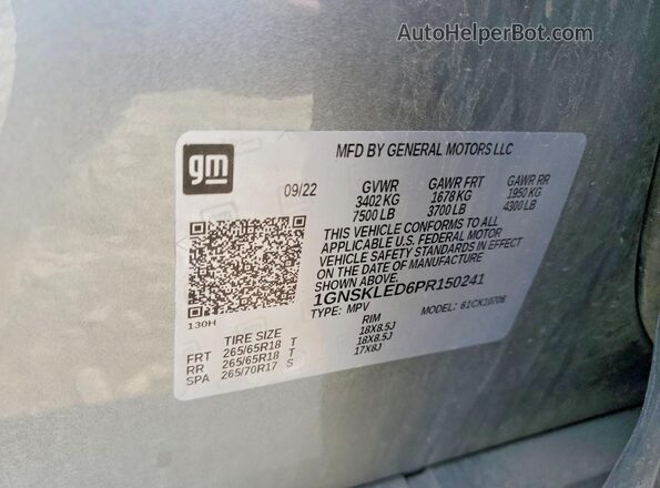 1GNSKLED6PR150241 2023 CHEVROLET TAHOE Silver VIN sticker view