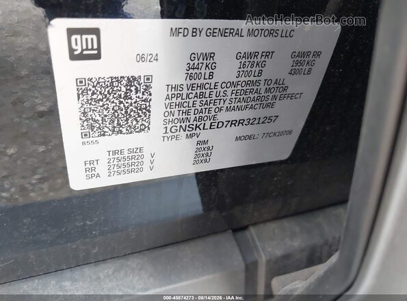 1GNSKLED7RR321257 2024 CHEVROLET TAHOE Black VIN կոդի պիտակի տեսք