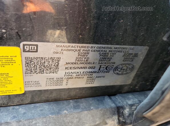1GNSKLED9MR477244 2021 CHEVROLET TAHOE Black Սալոնի 360 աստիճան տեսք