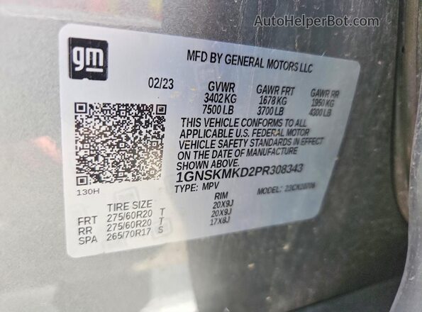 1GNSKMKD2PR308343 2023 CHEVROLET TAHOE Charcoal VIN sticker view
