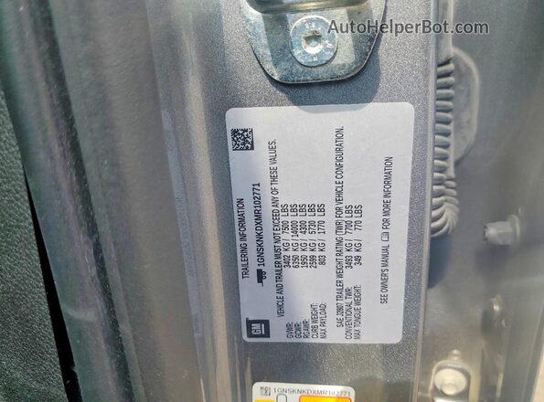 1GNSKNKDXMR102771 2021 CHEVROLET TAHOE Gray Панорамний вид салону 360°