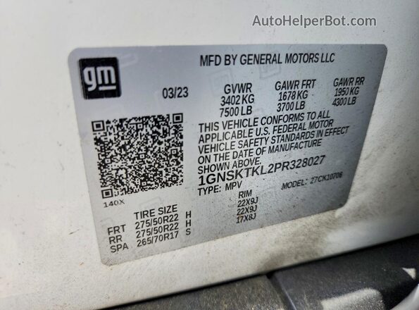 1GNSKTKL2PR328027 2023 CHEVROLET TAHOE Белый Вид подкапотного пространства