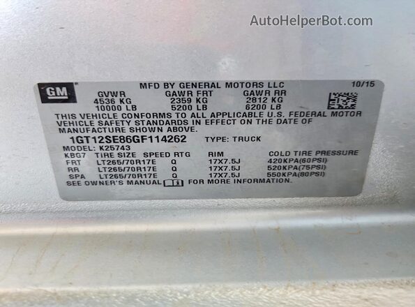 1GT12SE86GF114262 2016 GMC SIERRA Silver Вид підкапотного простору