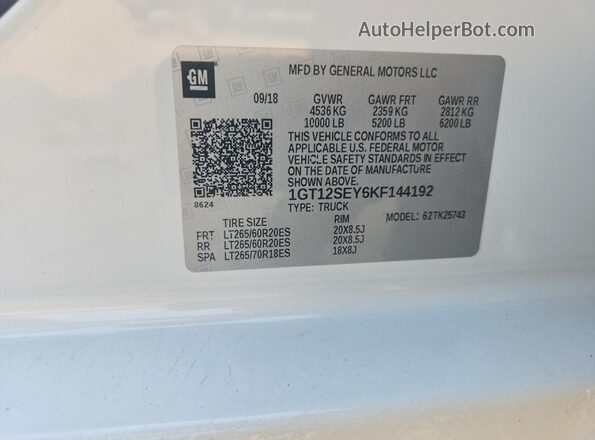 1GT12SEY6KF144192 2019 GMC SIERRA White Շարժիչի բաժամունքի տեսք