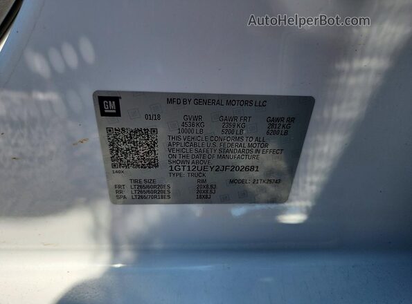 1GT12UEY2JF202681 2018 GMC SIERRA White Вид наклейки з VIN-кодом