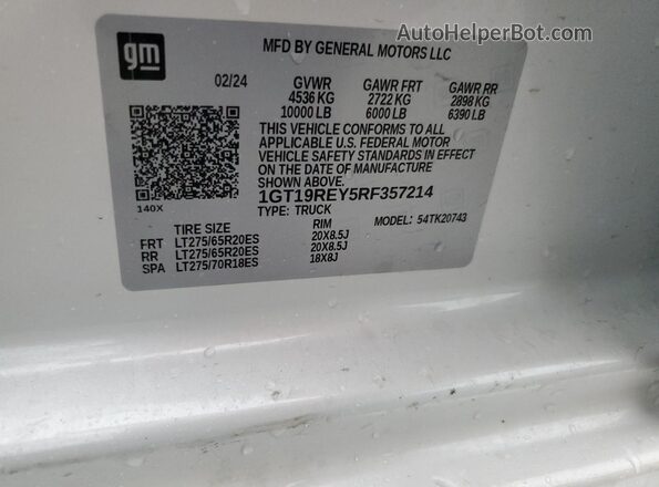 1GT19REY5RF357214 2024 GMC SIERRA White Շարժիչի բաժամունքի տեսք