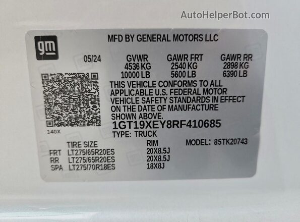 1GT19XEY8RF410685 2024 GMC SIERRA Белый Вид подкапотного пространства