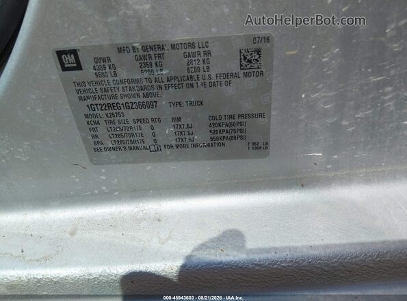 1GT22REG1GZ366097 2016 GMC SIERRA Silver Vista del compartimento del motor