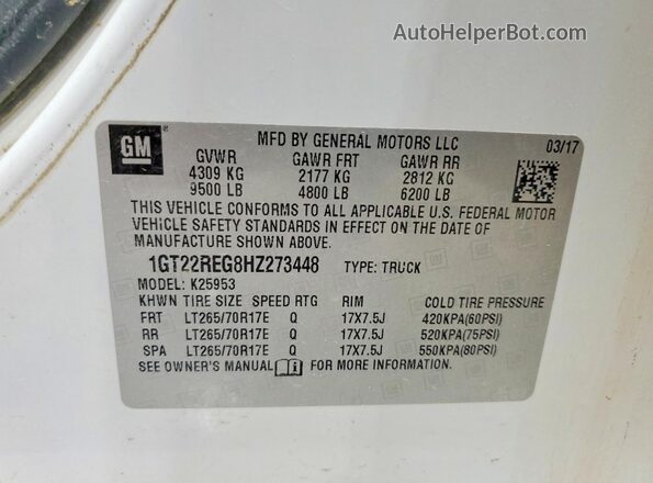 1GT22REG8HZ273448 2017 GMC SIERRA White Widok komory silnika