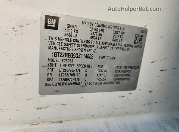 1GT22REG9GZ114002 2016 GMC SIERRA White Շարժիչի բաժամունքի տեսք