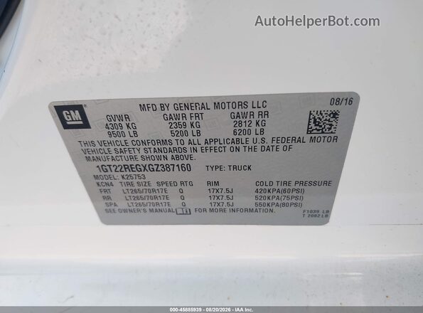 1GT22REGXGZ387160 2016 GMC SIERRA Белый Вид подкапотного пространства