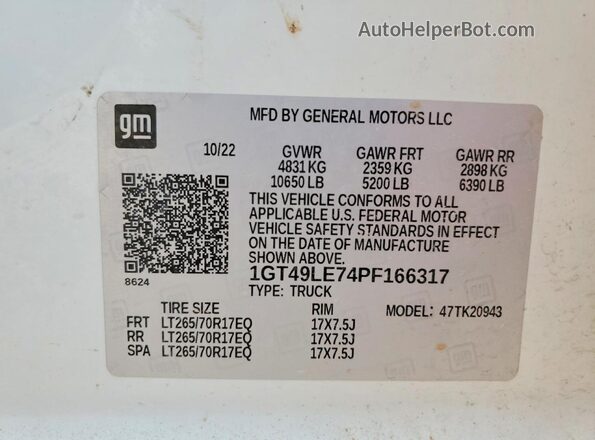 1GT49LE74PF166317 2023 GMC SIERRA White Widok komory silnika