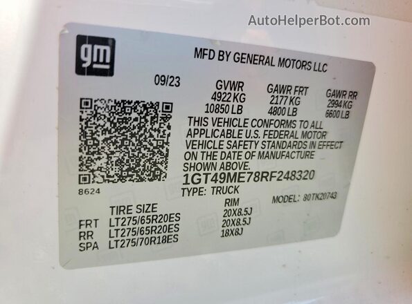 1GT49ME78RF248320 2024 GMC SIERRA White ძრავის განყოფილების ხედი